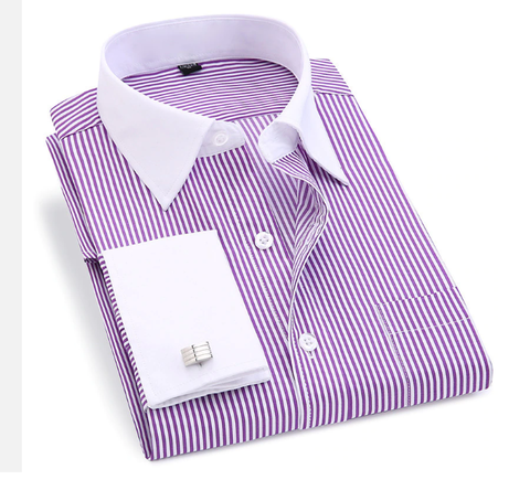Koszula mankietowa fioletowa w paski