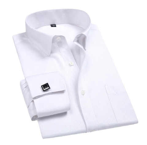 Biała koszula męska z mankietami i francuskimi mankietami - 1