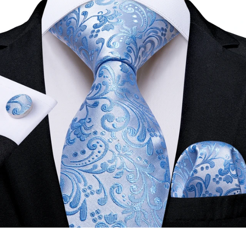 Spinki do mankietów z krawatem w kolorze jasnoniebieskim, kwiatowym
