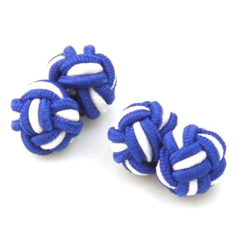 Spinki do mankietów elastyczne niebieski białe węzły