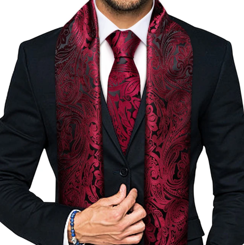 Spinki do mankietów z krawatem i szalikiem w kolorze ciemnoczerwonym