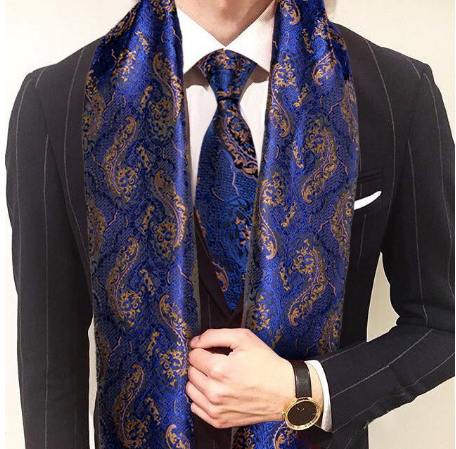 Spinki do mankietów z krawatem i szalikiem błękit królewski - 1