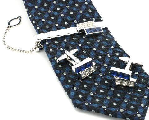 Spinki do mankietów z krawatem niebieskim kryształowym krawatem - 2