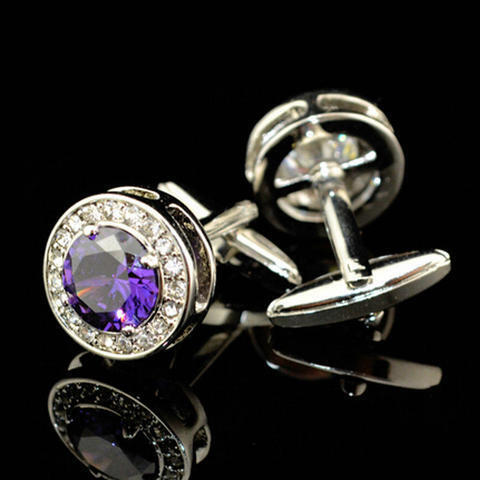 Spinki do mankietów fioletowy okrągły kryształ - 2