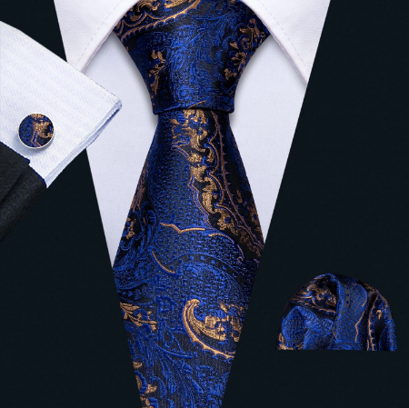 Spinki do mankietów z krawatem i szalikiem błękit królewski - 2